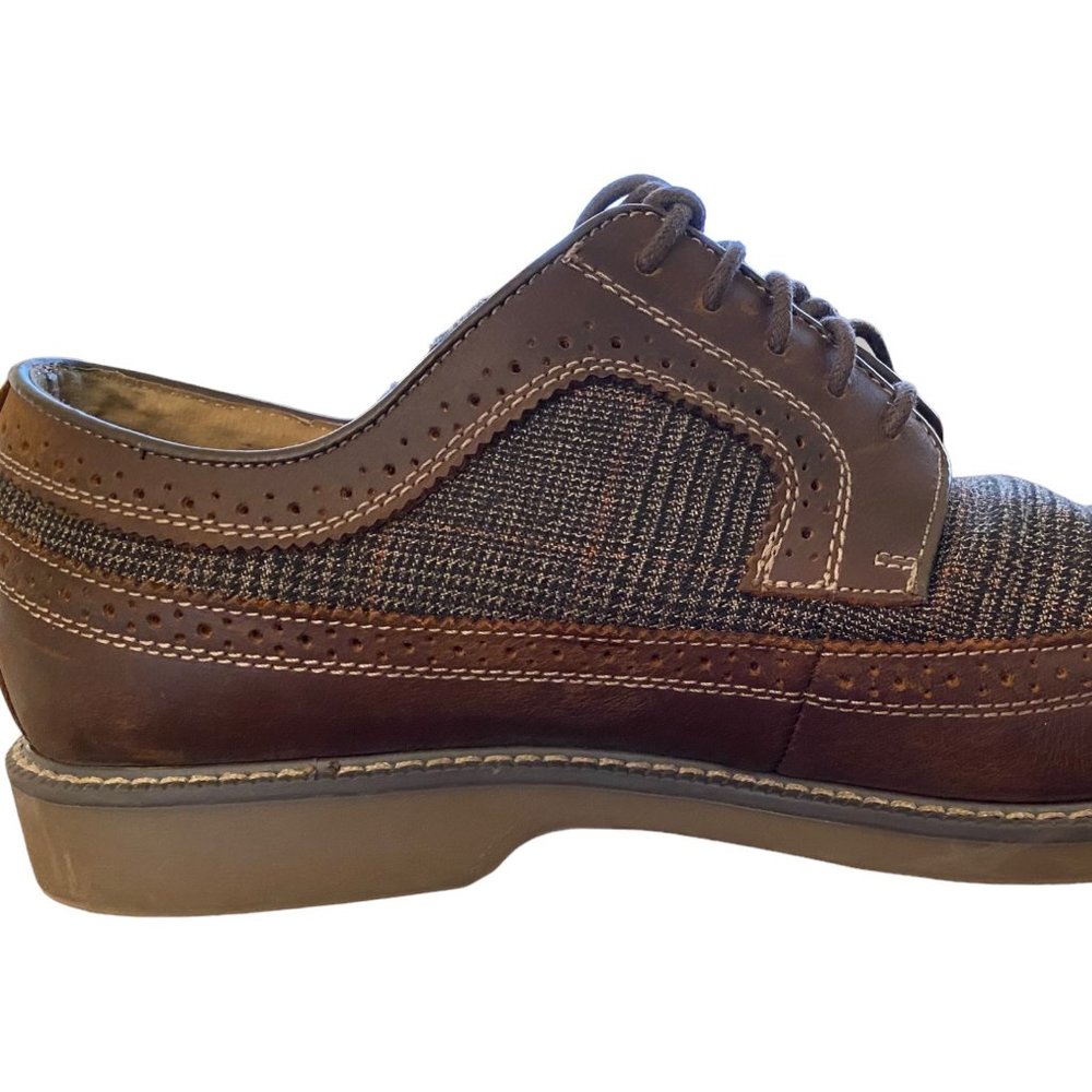 GH Bass Shoes Men 13M Brown Leather & Tweed Pasadena Wingtip Longwing Brogue - Picture 4 of 16